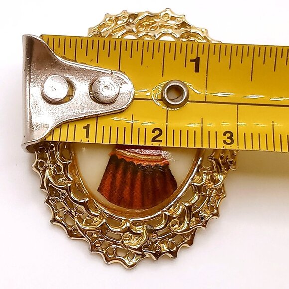 Vintage Tancer II Brooch Girl Angel Cameo Gold Tone Metal Filigree Oval Frame - Picture 6 of 7